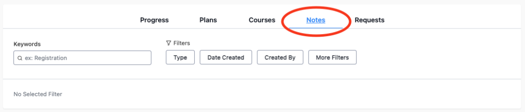 screenshot of circled NOTES tab on GPS